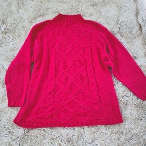Ship N Shore Sport Vintage Cable Knit Fuschia Pink Acrylic Sweater Size Medium